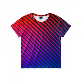 Детская футболка 3D с принтом Градиентные линии в Курске, 100% гипоаллергенный полиэфир | прямой крой, круглый вырез горловины, длина до линии бедер, чуть спущенное плечо, ткань немного тянется | абстракция | градиент | красный | линии | полосы | синий | темный | цвет