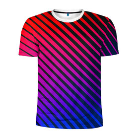 Мужская футболка 3D спортивная с принтом Градиентные линии в Курске, 100% полиэстер с улучшенными характеристиками | приталенный силуэт, круглая горловина, широкие плечи, сужается к линии бедра | абстракция | градиент | красный | линии | полосы | синий | темный | цвет