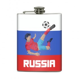 Фляга с принтом Футбол Россия в Курске, металлический корпус | емкость 0,22 л, размер 125 х 94 мм. Виниловая наклейка запечатывается полностью | мяч | триколор | флаг | футболист
