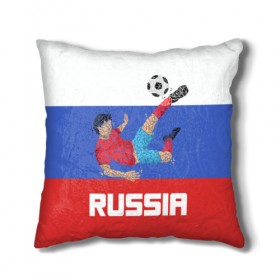 Подушка 3D с принтом Футбол Россия в Курске, наволочка – 100% полиэстер, наполнитель – холлофайбер (легкий наполнитель, не вызывает аллергию). | состоит из подушки и наволочки. Наволочка на молнии, легко снимается для стирки | мяч | триколор | флаг | футболист