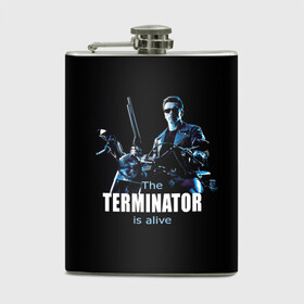 Фляга с принтом Terminator alive в Курске, металлический корпус | емкость 0,22 л, размер 125 х 94 мм. Виниловая наклейка запечатывается полностью | arnold schwarzenegger | арнольд шварценеггер | киборг | кино | терминатор