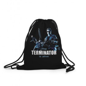 Рюкзак-мешок 3D с принтом Terminator alive в Курске, 100% полиэстер | плотность ткани — 200 г/м2, размер — 35 х 45 см; лямки — толстые шнурки, застежка на шнуровке, без карманов и подкладки | arnold schwarzenegger | арнольд шварценеггер | киборг | кино | терминатор