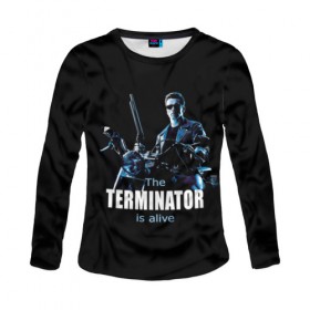 Женский лонгслив 3D с принтом Terminator alive в Курске, 100% полиэстер | длинные рукава, круглый вырез горловины, полуприлегающий силуэт | arnold schwarzenegger | арнольд шварценеггер | киборг | кино | терминатор
