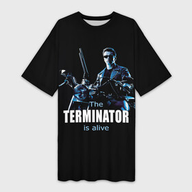 Платье-футболка 3D с принтом Terminator alive в Курске,  |  | arnold schwarzenegger | арнольд шварценеггер | киборг | кино | терминатор