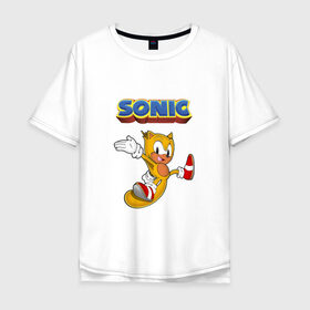 Мужская футболка хлопок Oversize с принтом Sonic в Курске, 100% хлопок | свободный крой, круглый ворот, “спинка” длиннее передней части | hedgehog | knuckles | sega | sonic | super | tails | ёжик | ехидна | лисенок | лисица | наклз | сега | соник | супер | суперёжик | тэилз | тэилс