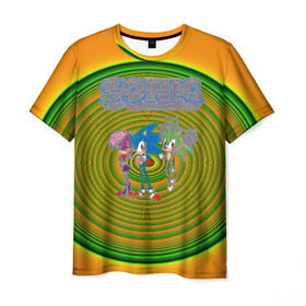 Мужская футболка 3D с принтом Sonic в Курске, 100% полиэфир | прямой крой, круглый вырез горловины, длина до линии бедер | hedgehog | knuckles | sega | sonic | super | tails | ёжик | ехидна | лисенок | лисица | наклз | сега | соник | супер | суперёжик | тэилз | тэилс