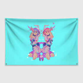 Флаг-баннер с принтом Rem Ram в Курске, 100% полиэстер | размер 67 х 109 см, плотность ткани — 95 г/м2; по краям флага есть четыре люверса для крепления | anime | ram | rem | rezero