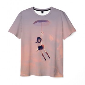 Мужская футболка 3D с принтом Девушка с зонтом в Курске, 100% полиэфир | прямой крой, круглый вырез горловины, длина до линии бедер | anime | girl | japan | umbrella | аниме | девушка | зонт | япония
