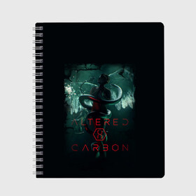 Тетрадь с принтом Altered Carbon в Курске, 100% бумага | 48 листов, плотность листов — 60 г/м2, плотность картонной обложки — 250 г/м2. Листы скреплены сбоку удобной пружинной спиралью. Уголки страниц и обложки скругленные. Цвет линий — светло-серый
 | altere | будущее | бэнкрофт | видоизмененный углерод | генетика | джеймс пьюрфой | ковач | марта игареда | наука | неонуар | ортега | ричард морган | фантастика | футуризм | юэль киннаман