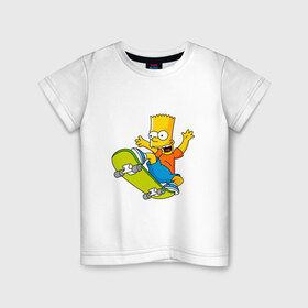 Детская футболка хлопок с принтом Bart Simpson в Курске, 100% хлопок | круглый вырез горловины, полуприлегающий силуэт, длина до линии бедер | Тематика изображения на принте: bart | family | homer | lisa | school | simpsons | springfield | анимация | барт | гомер | желтый | комедия | лентяй | лиза | мардж | мульт | мультфильм | мэгги | отец | пончик | ребенок | родители | семья | сериал | симпсоны | смех