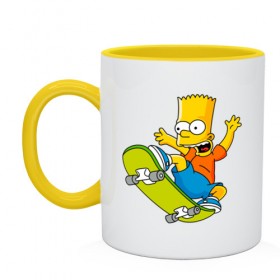 Кружка двухцветная с принтом Bart Simpson в Курске, керамика | объем — 330 мл, диаметр — 80 мм. Цветная ручка и кайма сверху, в некоторых цветах — вся внутренняя часть | bart | family | homer | lisa | school | simpsons | springfield | анимация | барт | гомер | желтый | комедия | лентяй | лиза | мардж | мульт | мультфильм | мэгги | отец | пончик | ребенок | родители | семья | сериал | симпсоны | смех