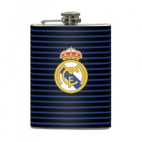 Фляга с принтом Реал Мадрид в Курске, металлический корпус | емкость 0,22 л, размер 125 х 94 мм. Виниловая наклейка запечатывается полностью | лого | полосы | реал мадрид | эмблема