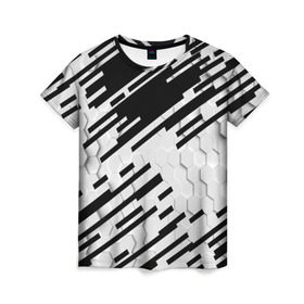 Женская футболка 3D с принтом HEXAGON - Black and White в Курске, 100% полиэфир ( синтетическое хлопкоподобное полотно) | прямой крой, круглый вырез горловины, длина до линии бедер | 
