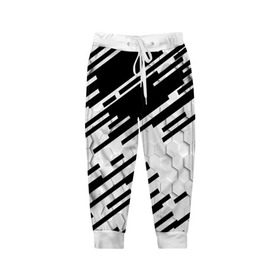 Детские брюки 3D с принтом HEXAGON - Black and White в Курске, 100% полиэстер | манжеты по низу, эластичный пояс регулируется шнурком, по бокам два кармана без застежек, внутренняя часть кармана из мелкой сетки | 