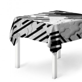 Скатерть 3D с принтом HEXAGON - Black and White в Курске, 100% полиэстер (ткань не мнется и не растягивается) | Размер: 150*150 см | Тематика изображения на принте: 