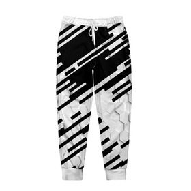 Мужские брюки 3D с принтом HEXAGON - Black and White в Курске, 100% полиэстер | манжеты по низу, эластичный пояс регулируется шнурком, по бокам два кармана без застежек, внутренняя часть кармана из мелкой сетки | 