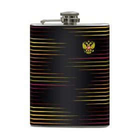 Фляга с принтом RUSSIA - Multi-colored stripes в Курске, металлический корпус | емкость 0,22 л, размер 125 х 94 мм. Виниловая наклейка запечатывается полностью | 