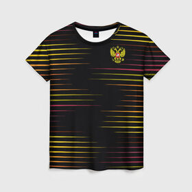Женская футболка 3D с принтом RUSSIA - Multi-colored stripes в Курске, 100% полиэфир ( синтетическое хлопкоподобное полотно) | прямой крой, круглый вырез горловины, длина до линии бедер | 