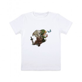 Детская футболка хлопок с принтом Skyim-Legend of Zelda в Курске, 100% хлопок | круглый вырез горловины, полуприлегающий силуэт, длина до линии бедер | Тематика изображения на принте: legend of zelda | довакин | зельда | линк | скайрим