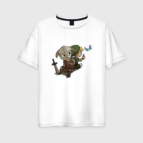 Женская футболка хлопок Oversize с принтом Skyim-Legend of Zelda в Курске, 100% хлопок | свободный крой, круглый ворот, спущенный рукав, длина до линии бедер
 | legend of zelda | довакин | зельда | линк | скайрим