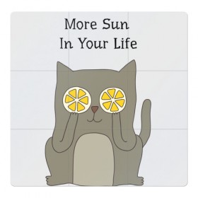 Магнитный плакат 3Х3 с принтом More Sun In Your Life в Курске, Полимерный материал с магнитным слоем | 9 деталей размером 9*9 см | cat | lemon | summer | кот | котэ | кошка | лето | лимон | солнце | сочный