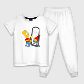 Детская пижама хлопок с принтом Bart Simpson в Курске, 100% хлопок |  брюки и футболка прямого кроя, без карманов, на брюках мягкая резинка на поясе и по низу штанин
 | bart simpson | арт | барт симпсон | зеркало | мультсериал | симпсоны | фотоаппарат