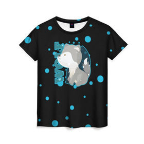 Женская футболка 3D с принтом Милый волчонок в Курске, 100% полиэфир ( синтетическое хлопкоподобное полотно) | прямой крой, круглый вырез горловины, длина до линии бедер | 