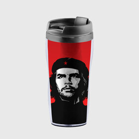 Термокружка-непроливайка с принтом Che Guevara в Курске, внутренняя часть — пищевой пластик, наружная часть — прозрачный пластик, между ними — полиграфическая вставка с рисунком | объем — 350 мл, герметичная крышка | 