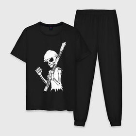 Мужская пижама хлопок с принтом Скелетон геодезист 2 (бел.) в Курске, 100% хлопок | брюки и футболка прямого кроя, без карманов, на брюках мягкая резинка на поясе и по низу штанин
 | 