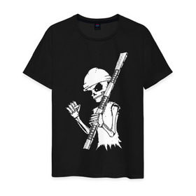 Мужская футболка хлопок с принтом Скелетон геодезист 2 (бел.) в Курске, 100% хлопок | прямой крой, круглый вырез горловины, длина до линии бедер, слегка спущенное плечо. | 