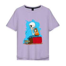 Мужская футболка хлопок Oversize с принтом Скелетон геодезист 3 в Курске, 100% хлопок | свободный крой, круглый ворот, “спинка” длиннее передней части | Тематика изображения на принте: 