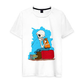 Мужская футболка хлопок с принтом Скелетон геодезист 3 в Курске, 100% хлопок | прямой крой, круглый вырез горловины, длина до линии бедер, слегка спущенное плечо. | 