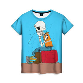 Женская футболка 3D с принтом Скелетон геодезист 3D в Курске, 100% полиэфир ( синтетическое хлопкоподобное полотно) | прямой крой, круглый вырез горловины, длина до линии бедер | surveyor | геодезист | геодезия | скелет | скелетон
