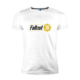 Мужская футболка премиум с принтом Fallout76 в Курске, 92% хлопок, 8% лайкра | приталенный силуэт, круглый вырез ворота, длина до линии бедра, короткий рукав | 76 | bethesda | fallout76 | vault | фалаут | фолаут | фоллаут