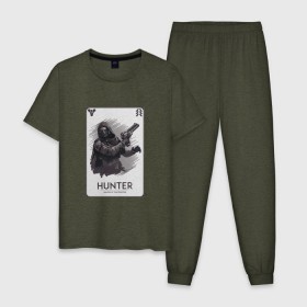 Мужская пижама хлопок с принтом DESTINY-HUNTER в Курске, 100% хлопок | брюки и футболка прямого кроя, без карманов, на брюках мягкая резинка на поясе и по низу штанин
 | destiny | hunter | охотник