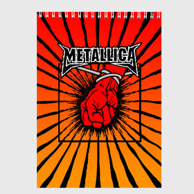 Скетчбук с принтом Metallica в Курске, 100% бумага
 | 48 листов, плотность листов — 100 г/м2, плотность картонной обложки — 250 г/м2. Листы скреплены сверху удобной пружинной спиралью | anger | fans | metall | metallica | st | альбом | альбома | группа | логотип | металл | металлика | обложка | фанат