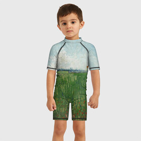 Детский купальный костюм 3D с принтом Ван Гог. Сельские Дома в Курске, Полиэстер 85%, Спандекс 15% | застежка на молнии на спине | Тематика изображения на принте: вангог | винсент | живопись | картина