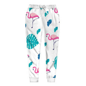 Женские брюки 3D с принтом Розовый фламинго в Курске, полиэстер 100% | прямой крой, два кармана без застежек по бокам, с мягкой трикотажной резинкой на поясе и по низу штанин. В поясе для дополнительного комфорта — широкие завязки | 