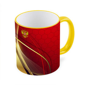 Кружка 3D с принтом RUSSIA SPORT: Red and Gold в Курске, керамика | ёмкость 330 мл | abstract | design | geometry | hexagon | red and black | russia | sport | texture | абстракция | геометрия | герб | дизайн | патриот | патриотизм | россия | русский | соты | спорт | текстура | шестиугольники