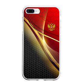 Чехол для iPhone 7Plus/8 Plus матовый с принтом RUSSIA SPORT Red and Black в Курске, Силикон | Область печати: задняя сторона чехла, без боковых панелей | Тематика изображения на принте: abstract | design | geometry | hexagon | red and black | russia | sport | texture | абстракция | геометрия | герб | дизайн | патриот | патриотизм | россия | русский | соты | спорт | текстура | шестиугольники