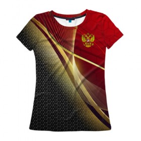 Женская футболка 3D с принтом RUSSIA SPORT: Red and Black в Курске, 100% полиэфир ( синтетическое хлопкоподобное полотно) | прямой крой, круглый вырез горловины, длина до линии бедер | abstract | design | geometry | hexagon | red and black | russia | sport | texture | абстракция | геометрия | герб | дизайн | патриот | патриотизм | россия | русский | соты | спорт | текстура | шестиугольники