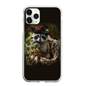 Чехол для iPhone 11 Pro Max матовый с принтом Енот и сова в Курске, Силикон |  | Тематика изображения на принте: дерево | енот | животные | лес | птицы | сова | шляпа
