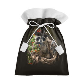 Подарочный 3D мешок с принтом Енот и сова в Курске, 100% полиэстер | Размер: 29*39 см | Тематика изображения на принте: дерево | енот | животные | лес | птицы | сова | шляпа