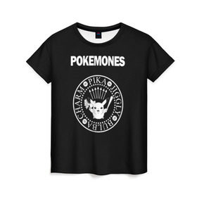 Женская футболка 3D с принтом Pokemones в Курске, 100% полиэфир ( синтетическое хлопкоподобное полотно) | прямой крой, круглый вырез горловины, длина до линии бедер | группа | панк | пикачу | покемоны | рамон | рамонес | рамоунз | рамоунс | рок | хард