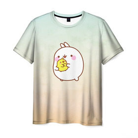 Мужская футболка 3D с принтом Molang Друзья в Курске, 100% полиэфир | прямой крой, круглый вырез горловины, длина до линии бедер | kawaii | аниме | зайчик | зая | заяц | каваи | мимими | моланг | птенчик
