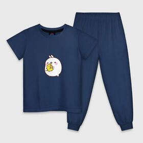 Детская пижама хлопок с принтом Molang Друзья в Курске, 100% хлопок |  брюки и футболка прямого кроя, без карманов, на брюках мягкая резинка на поясе и по низу штанин
 | kawaii | аниме | зайчик | зая | заяц | каваи | мимими | моланг | птенчик