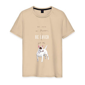 Мужская футболка хлопок с принтом Бультерьер в Курске, 100% хлопок | прямой крой, круглый вырез горловины, длина до линии бедер, слегка спущенное плечо. | Тематика изображения на принте: dog | бультерьер | собака | терьер