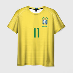 Мужская футболка 3D с принтом Coutinho home WC 2018 в Курске, 100% полиэфир | прямой крой, круглый вырез горловины, длина до линии бедер | brazil | coutinho | cup champions | league | world | бразилия | коутиньо