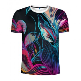 Мужская футболка 3D спортивная с принтом Floral Design 1 в Курске, 100% полиэстер с улучшенными характеристиками | приталенный силуэт, круглая горловина, широкие плечи, сужается к линии бедра | абстракция | арт | линии | орнамент | рисунок | темный | узор