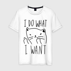 Мужская футболка хлопок с принтом Do What Want в Курске, 100% хлопок | прямой крой, круглый вырез горловины, длина до линии бедер, слегка спущенное плечо. | Тематика изображения на принте: cat | kitty | кот | кошка